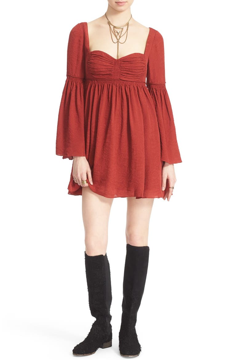 'Duchess' Silk Babydoll Dress, Main, color, DEEP RED