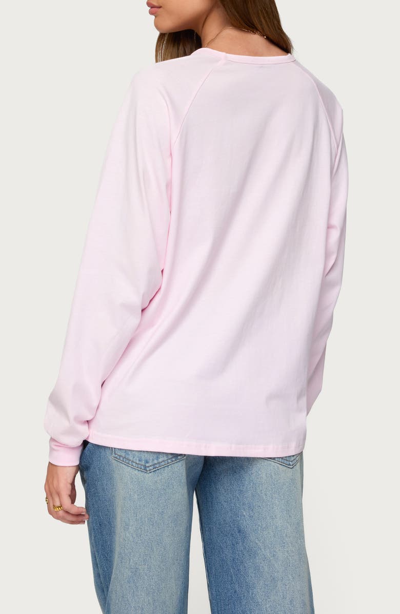 EDIKTED '80s Appliqué Oversize Long Sleeve Cotton T-Shirt, Alternate, color, Light-Pink