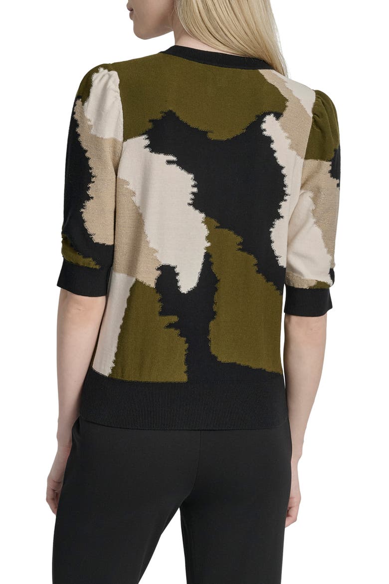 Colorblock Puff Sleeve Sweater, Alternate, color, DARK OLIVE MULTI