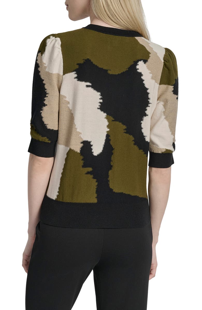 DKNY Colorblock Puff Sleeve Sweater, Alternate, color, Dark Olive Multi