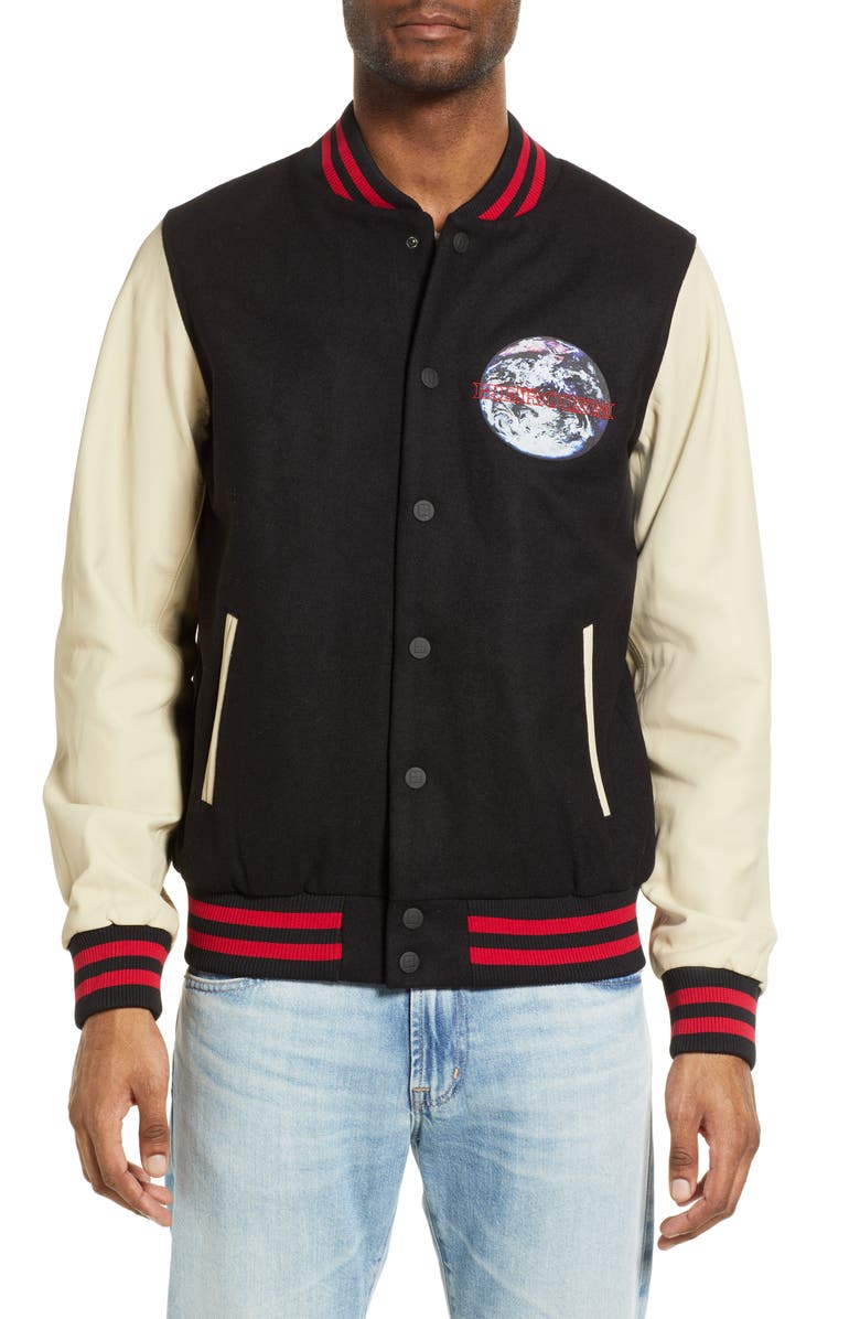 Ksubi Globe Wool Blend & Leather Bomber Jacket, Alternate, color, 