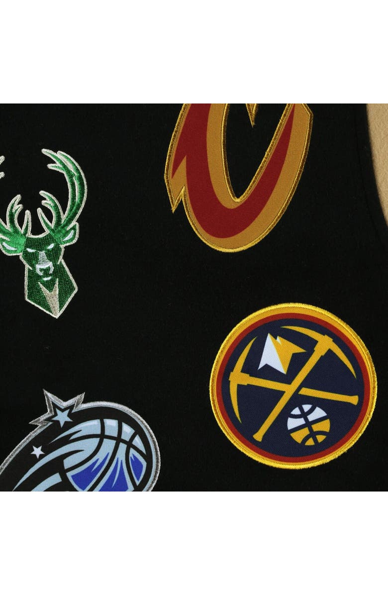 FISLL Men's FISLL Black/Khaki NBA All Logo Aviator Wool Varsity Jacket, Alternate, color, 