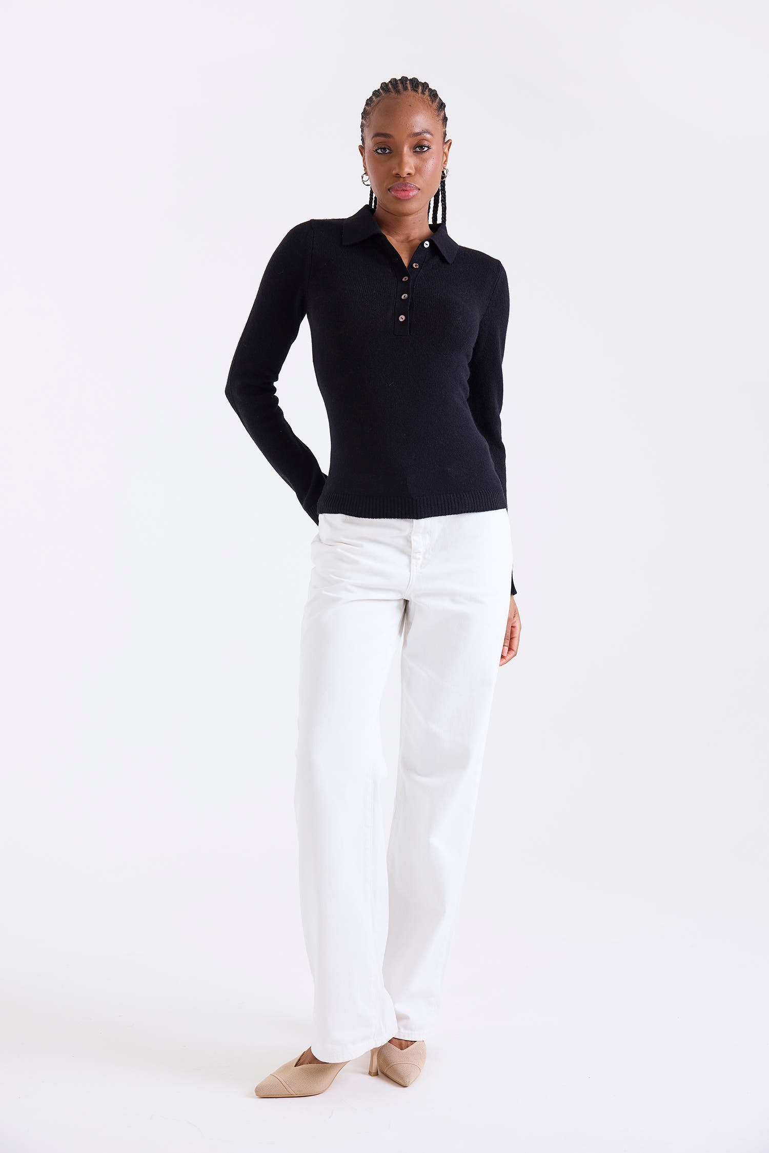 Amaya Button 100% Cashmere Polo Top - image 2