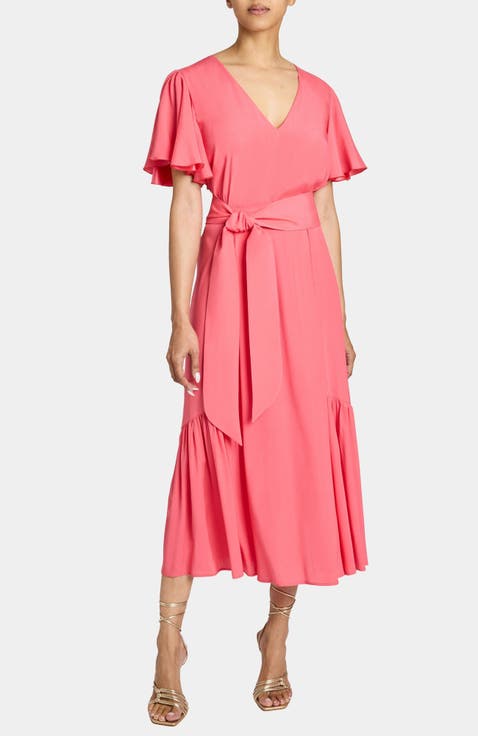 ALEXANDRA Ruffled Midi Dress in Silk Crepe de Chine