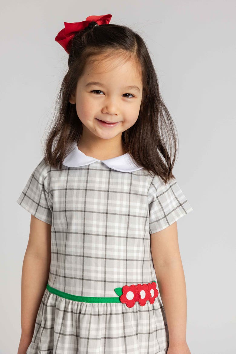 Plaid Dress with Flowers, Alternate, color, Grey & White Plaid
