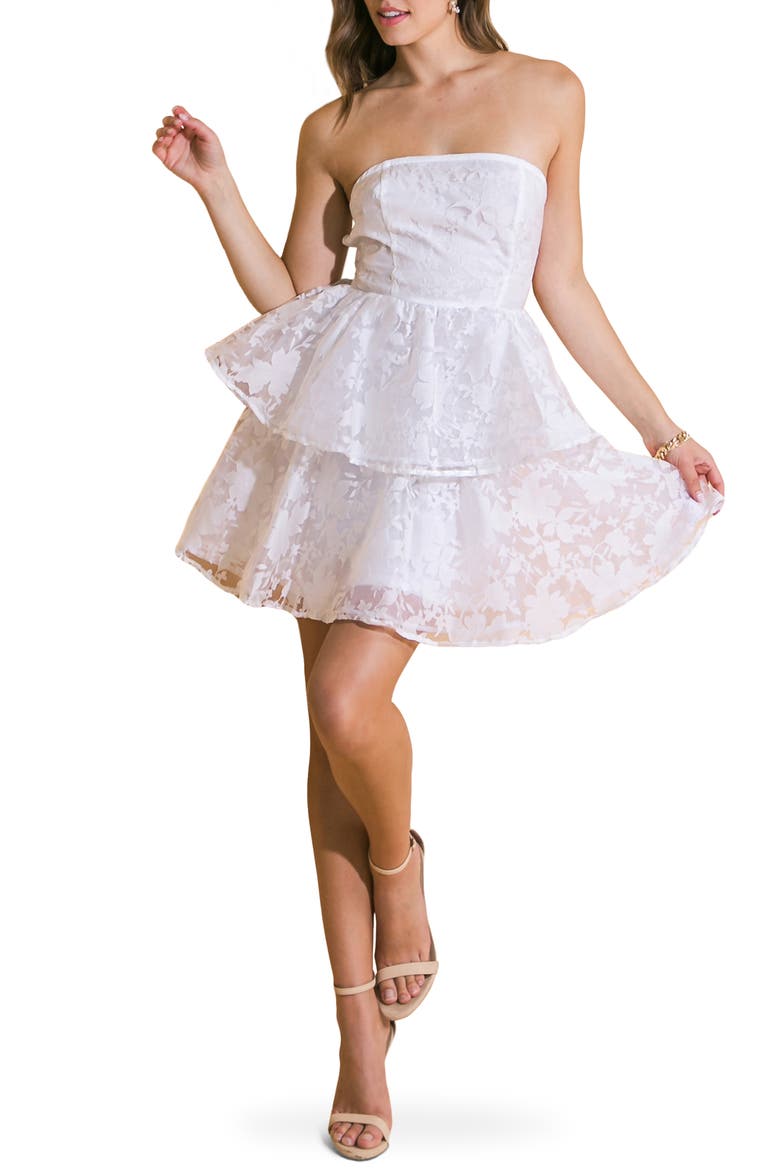 Textured Floral Cocktail Minidress, Main, color, WHITE
