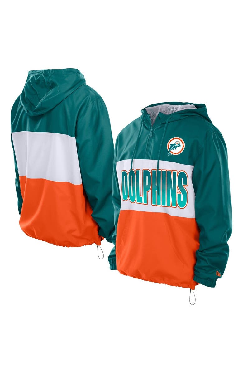 New Era Men's New Era Aqua Miami Dolphins Ripstop Quarter-Zip Hooded Windbreaker, Main, color, Aqua
