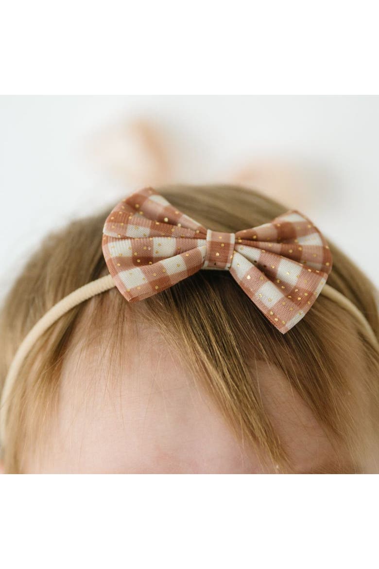 Gingham Printed Tulle Bow Baby Headband, Alternate, color, Multicolor