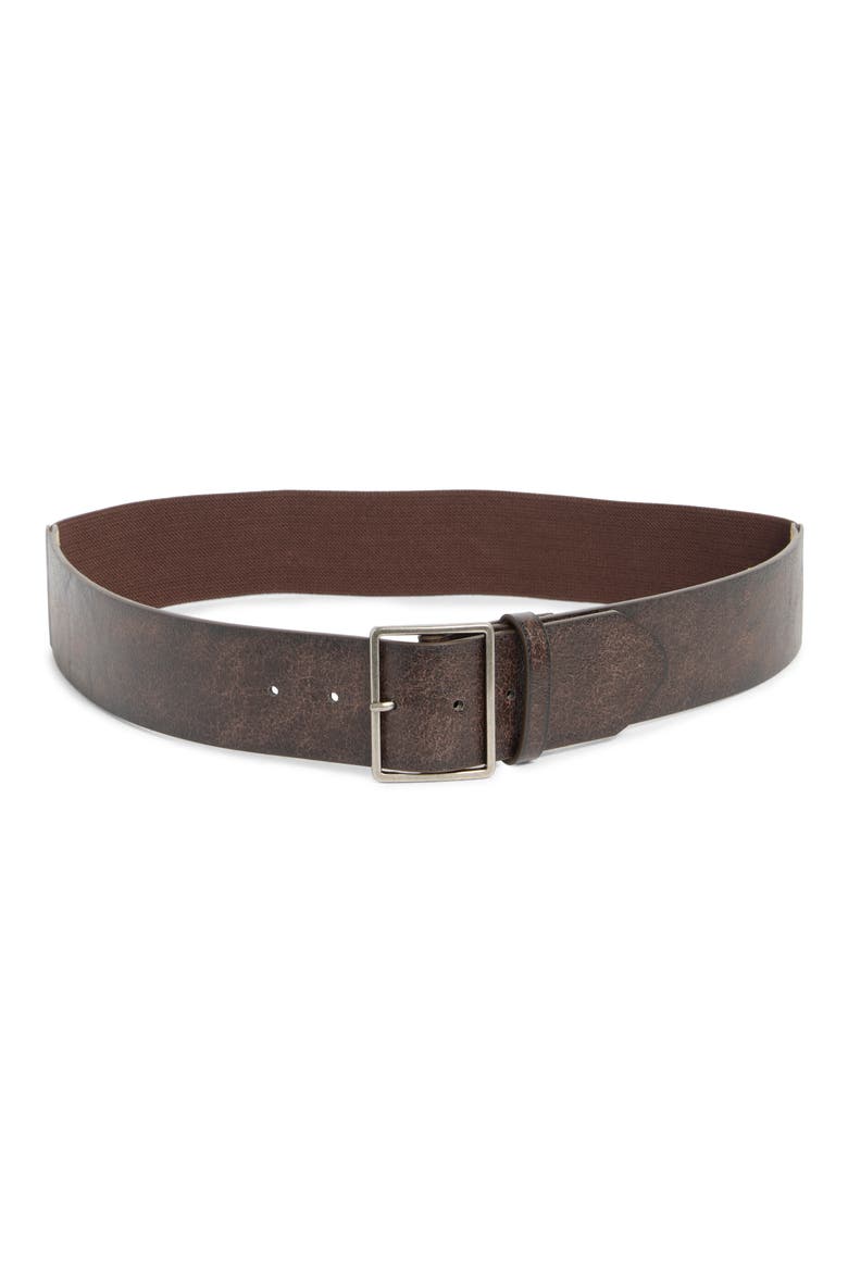 Burnished Edge Stretch Faux Leather Belt, Main, color, ESPRESSO