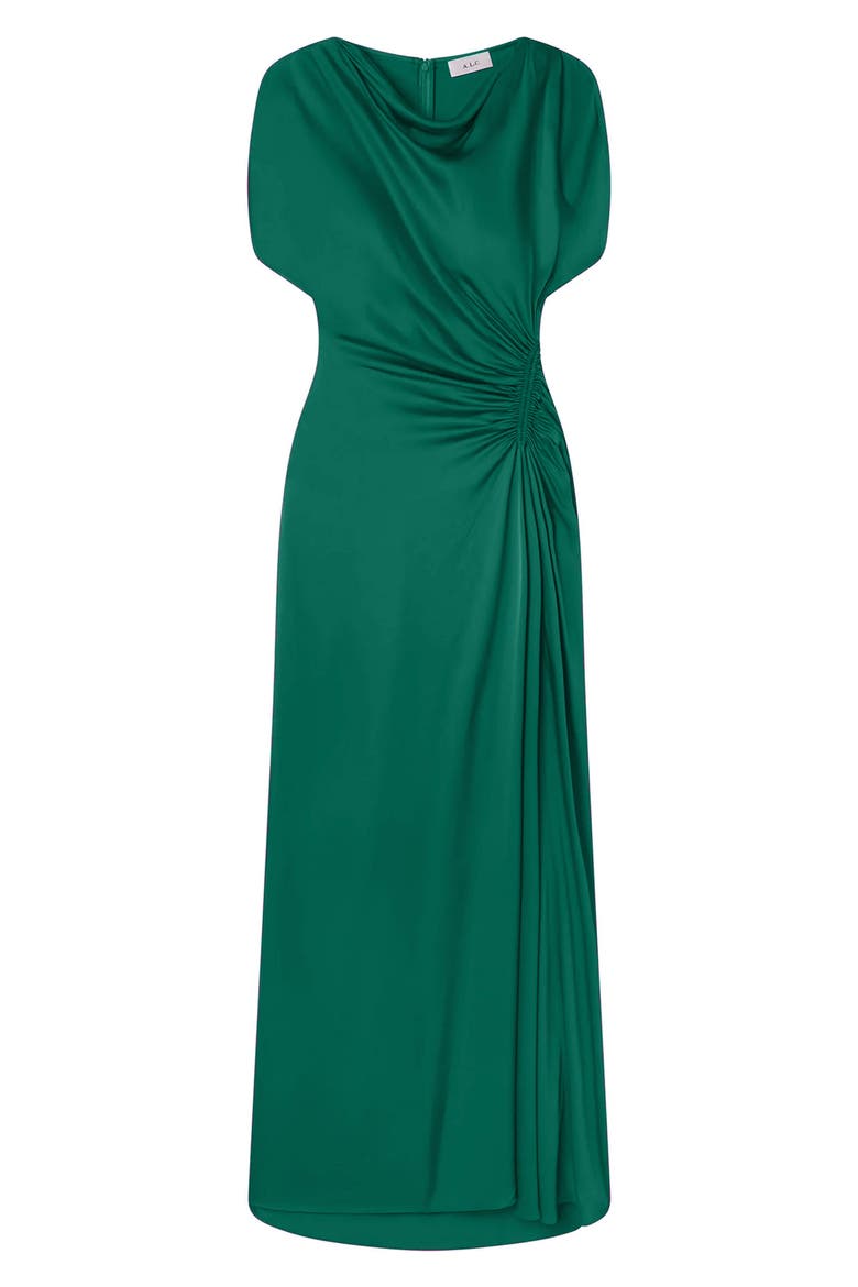 Nadia Draped Gown, Alternate, color, BRIGHT EMERALD
