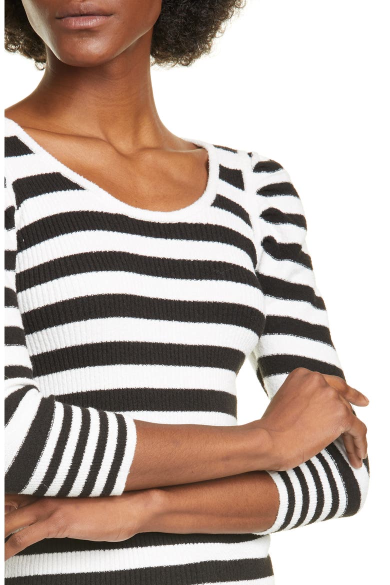 Puff Sleeve Stripe Cotton Blend Sweater, Alternate, color, BLACK/ WHITE STRIPE