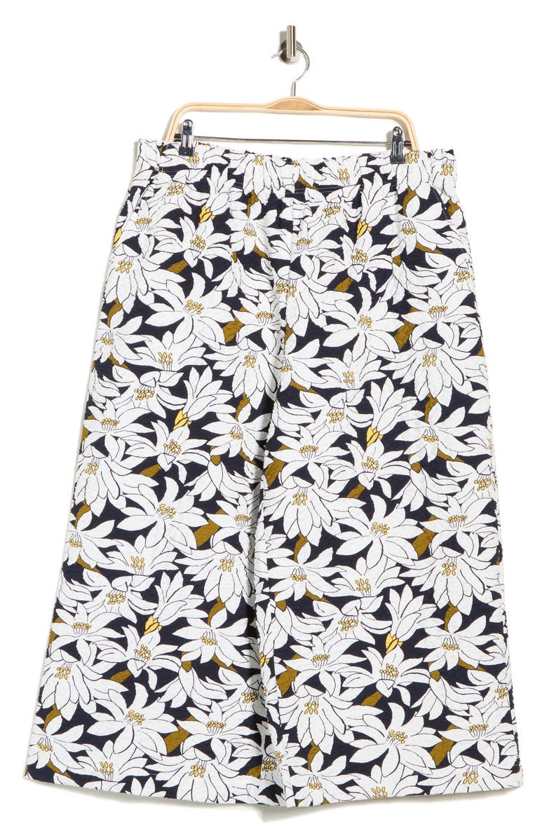 Adrianna Papell Crinkled Crop Pull-On Pants, Alternate, color, Navy/ Ivory Lily