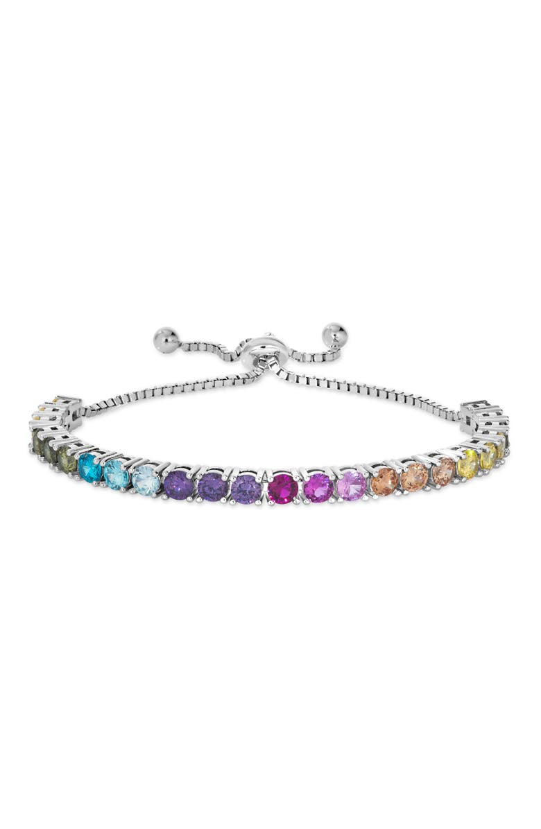 Anna Zuckerman Rainbow Sapphire Bolo Bracelet, Main, color, Platinum