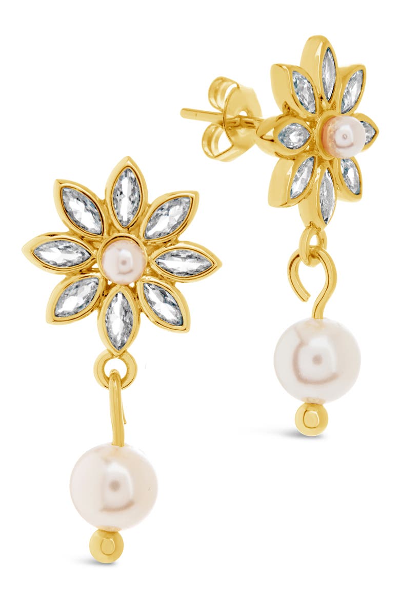 Esti Cubic Zirconia & Cultured Pearl Drop Earrings, Main, color, GOLD