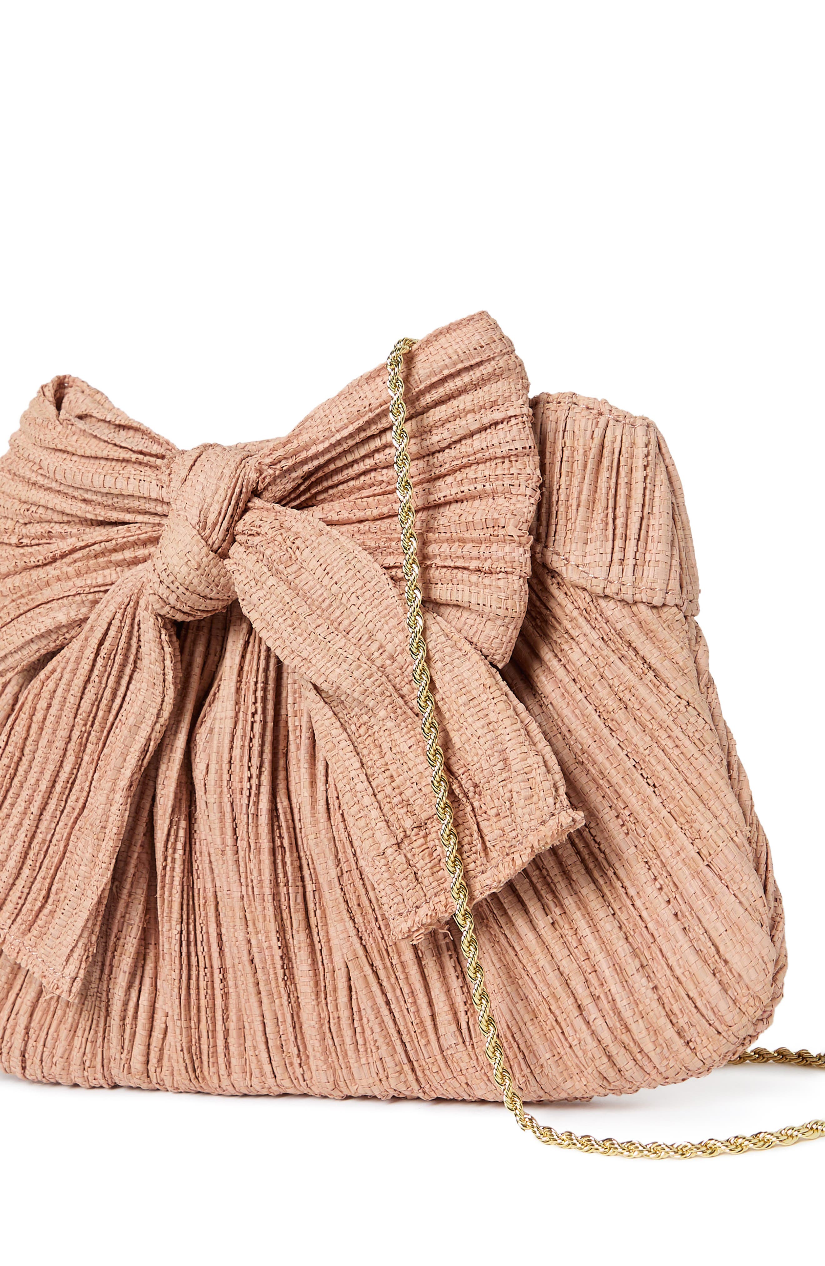 Loeffler Randall Rayne Raffia Pleated Bow Clutch, Alternate, color, Blush