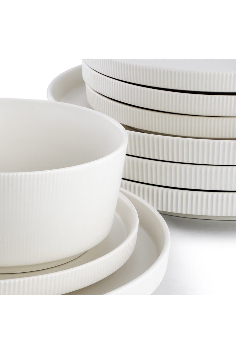 12 Piece Stoneware Dinnerware Set in Off-White, Alternate, color, White