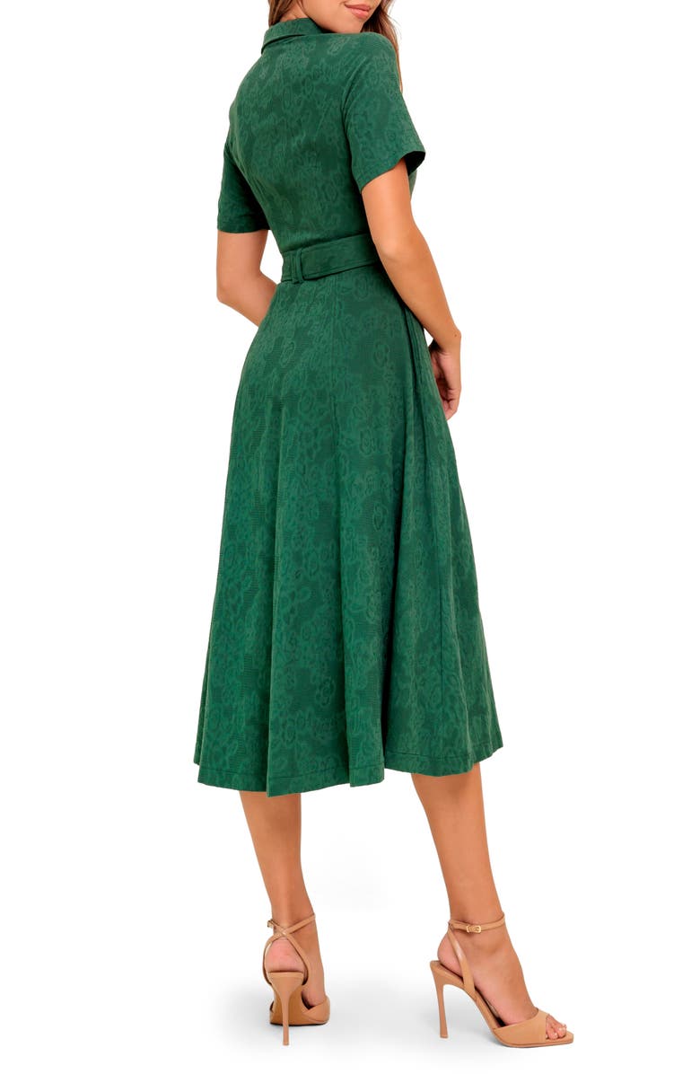 Floral Jacquard Short Sleeve Cotton Midi Shirtdress