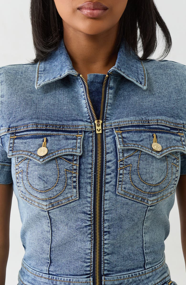 True Religion Zip Denim Romper, Alternate, color,