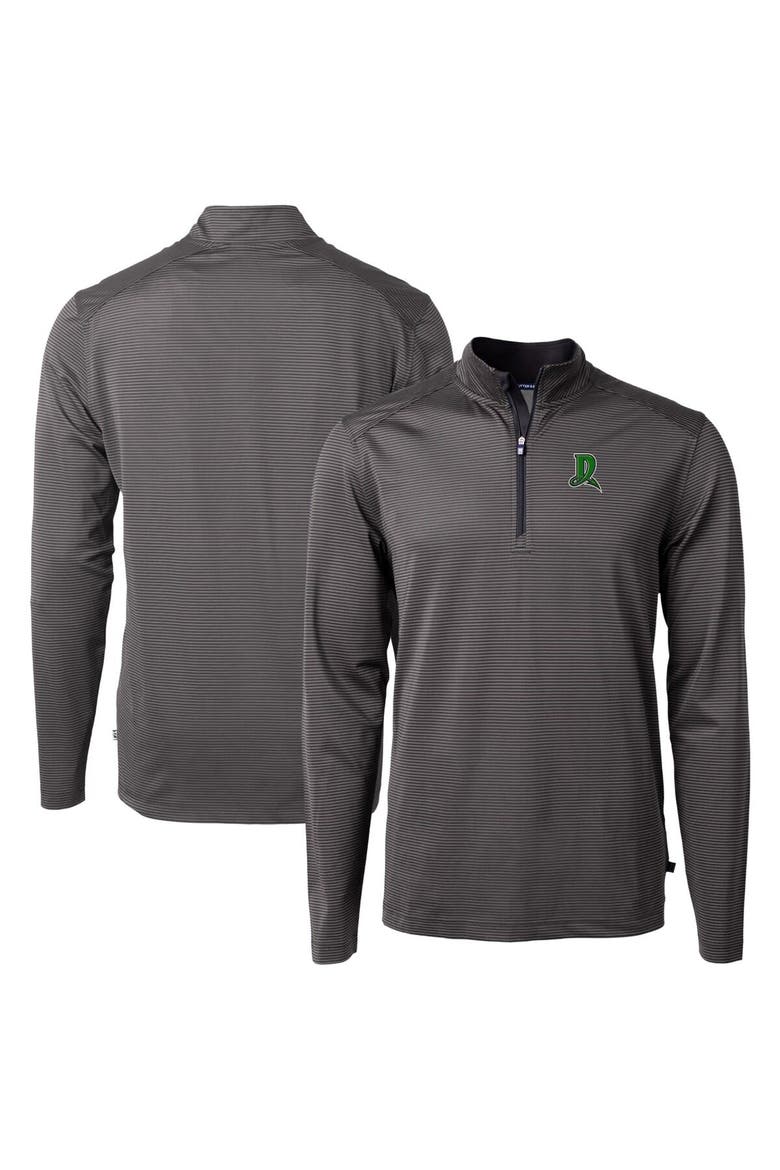 Men's Cutter & Buck Black/Gray Dayton Dragons Virtue Eco Pique Micro Stripe Recycled Quarter-Zip Pullover Top, Main, color, Black