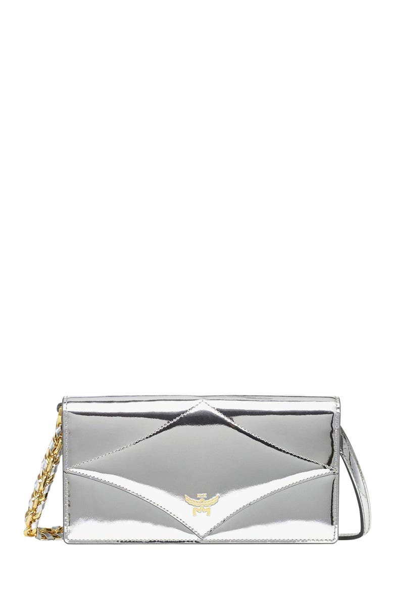 Diamond Chain Wallet in Metallic Mirror Leather, Main, color, SILVER