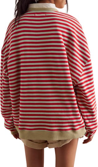 Free People Women s Oversized Striped Crewneck Sweater