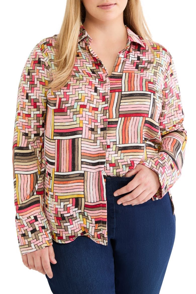 Colorweave Button-Up Top, Main, color, PINK MULTI