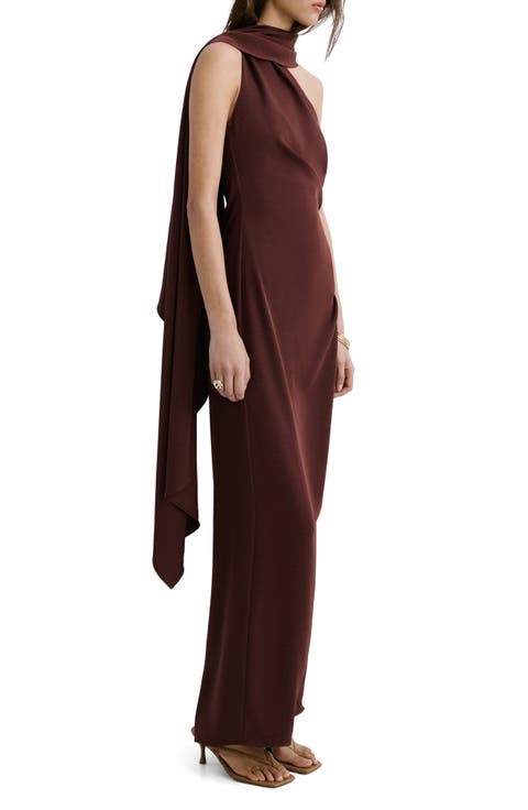 Scarf Neck One-Shoulder Dress