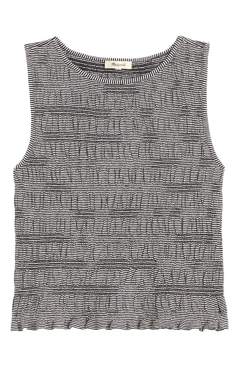 Madewell Smocked Bateau Neck Cotton & Linen Tank, Alternate, color, Jet Black