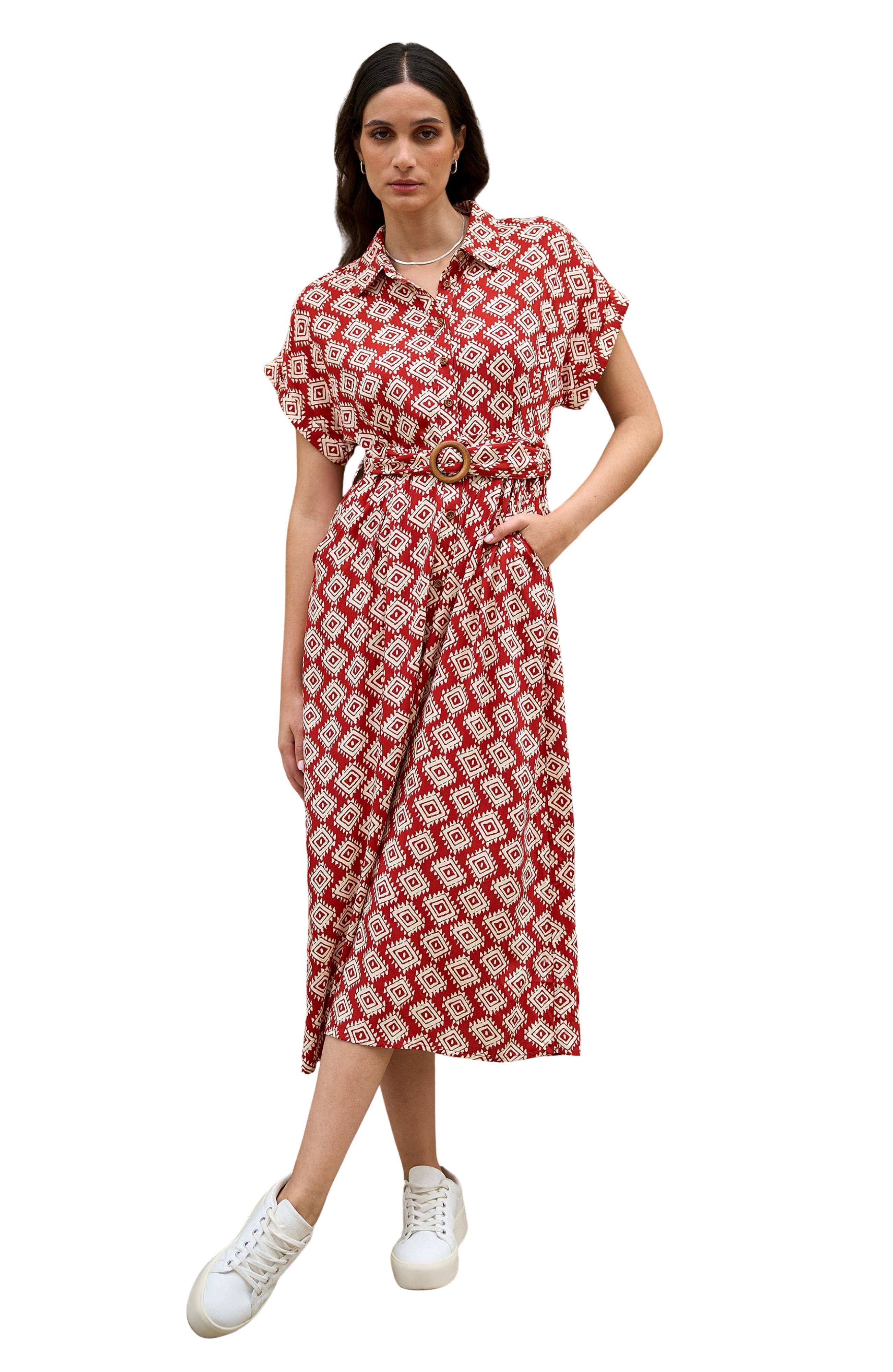 Belted Midi Shirt Dress - image 5