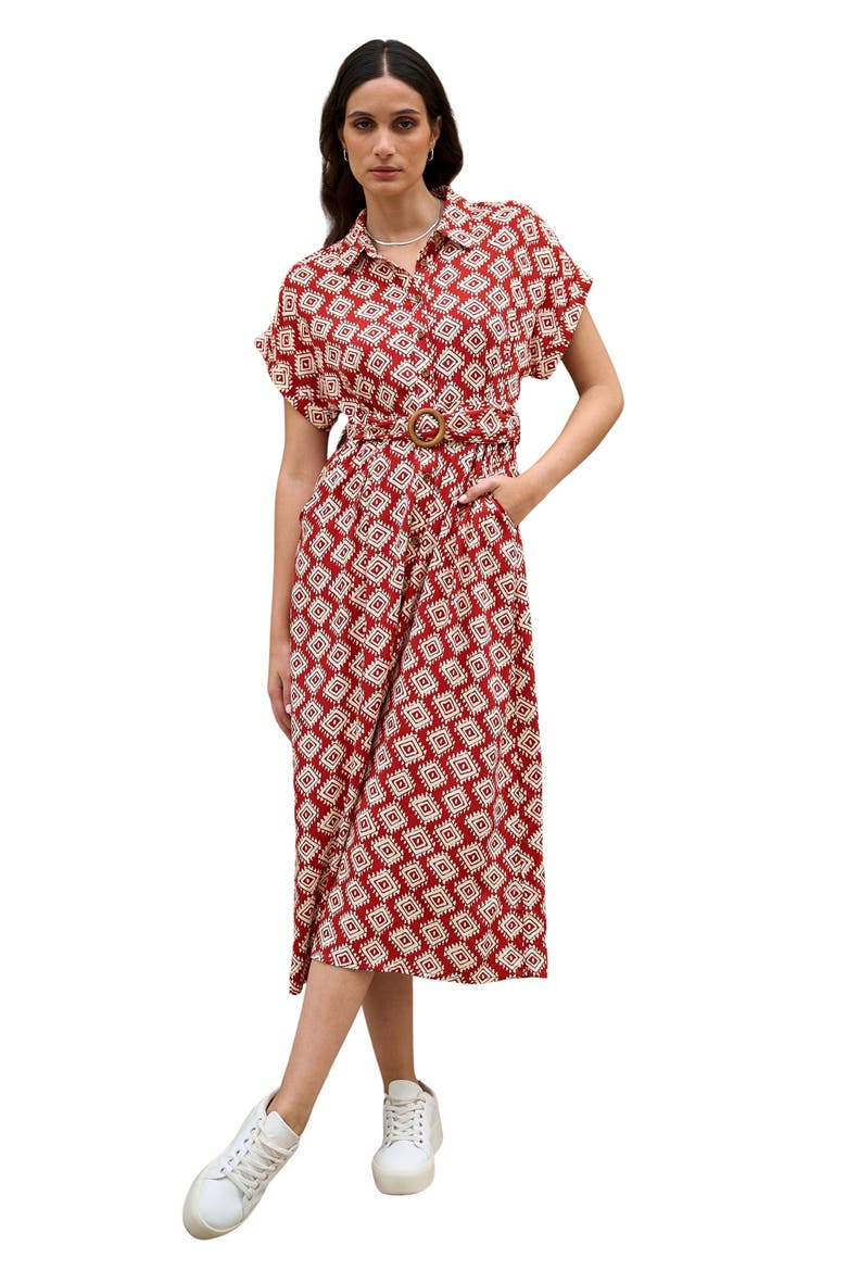 Belted Midi Shirt Dress, Main, color, Red