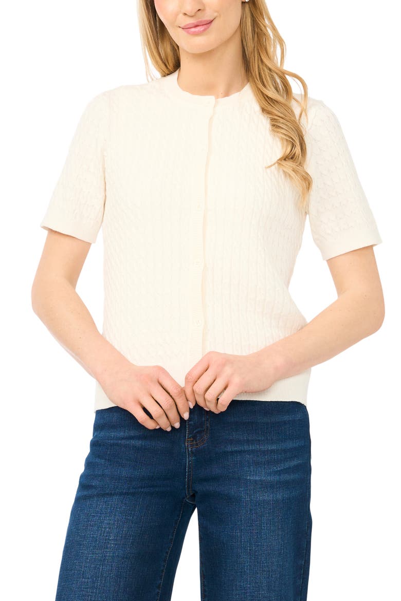 Cable Knit Cotton Button Front Cardigan, Main, color, NEW IVORY