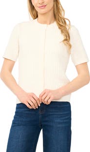 Halogen® Cable Knit Cotton Button Front Cardigan