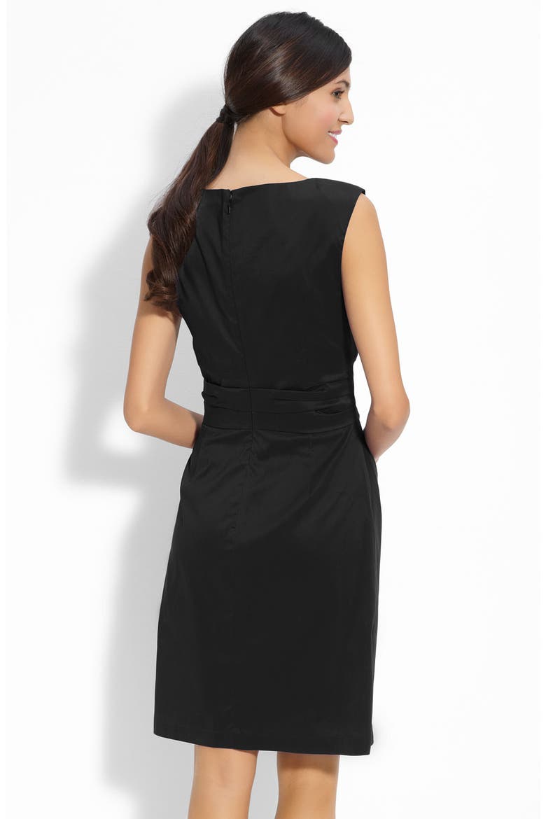 Suzi Chin Maggy Boutique Asymmetrical Pleat Woven Sheath Dress, Alternate, color, BLACK