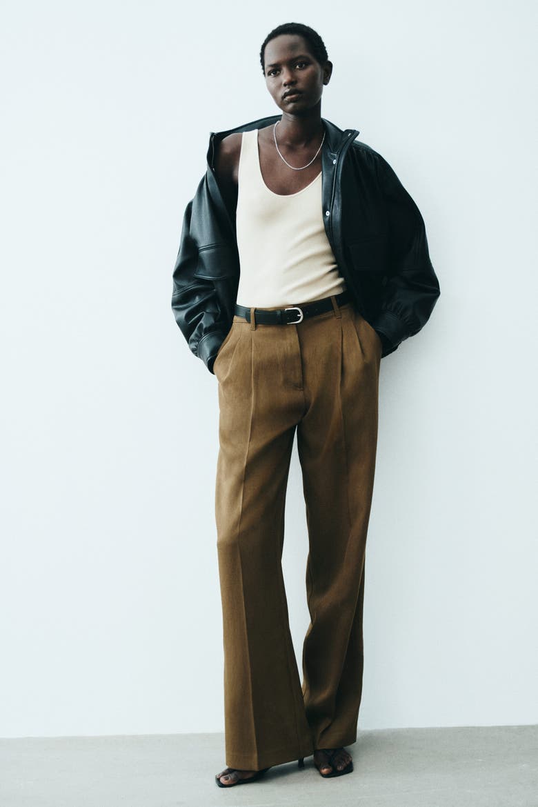 Linen-blend Dress Pants, Alternate, color, Dark olive green