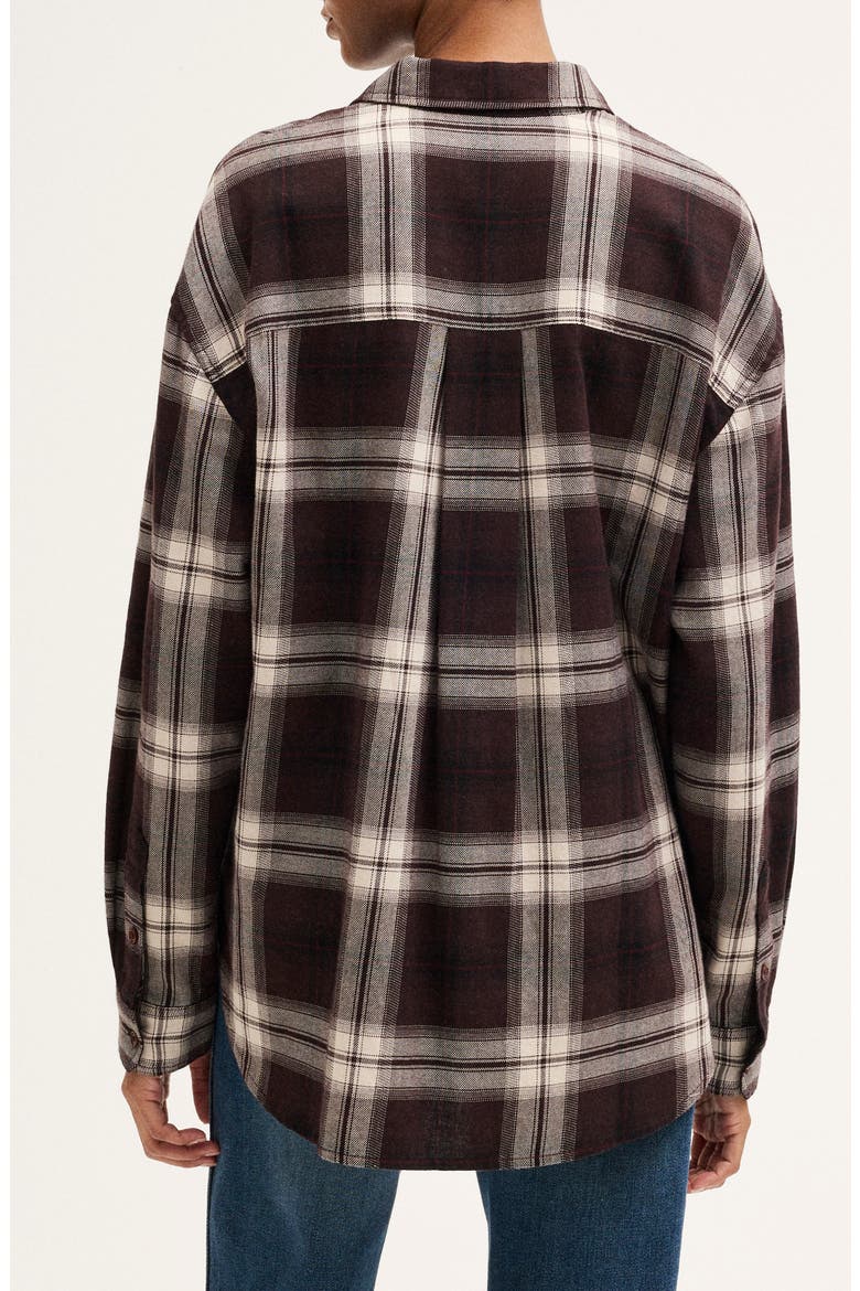 The Easy Plaid Flannel Button-Up Shirt, Alternate, color, DARK BROWN
