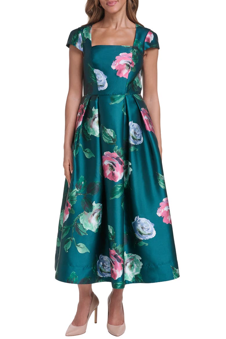 Square Neck Satin Midi Dress, Main, color, HUNTER