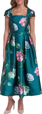 Eliza J Square Neck Satin Midi Dress