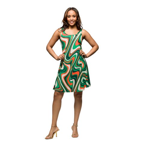 Maternity Green Print Sleeveless Knee Length Tank Swing Dress