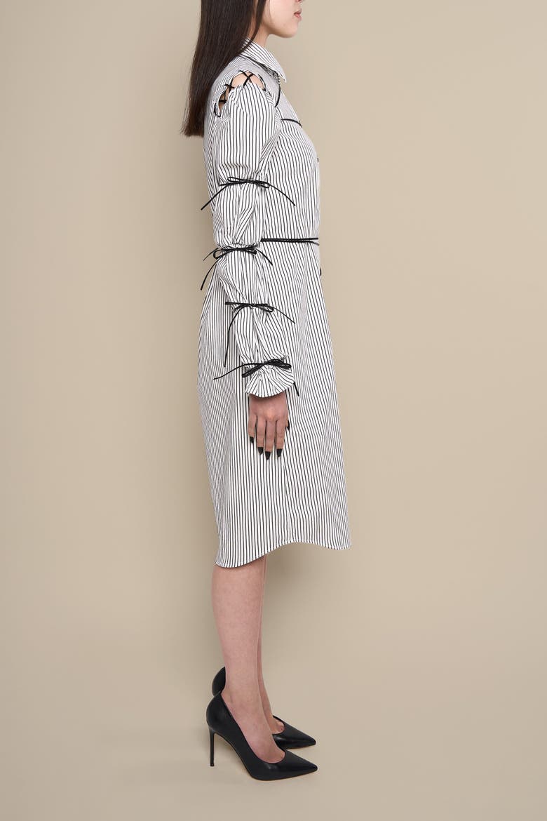 Thomasin Cotton-Blend Long Sleeve Collared Midi Dress, Alternate, color, Black-white