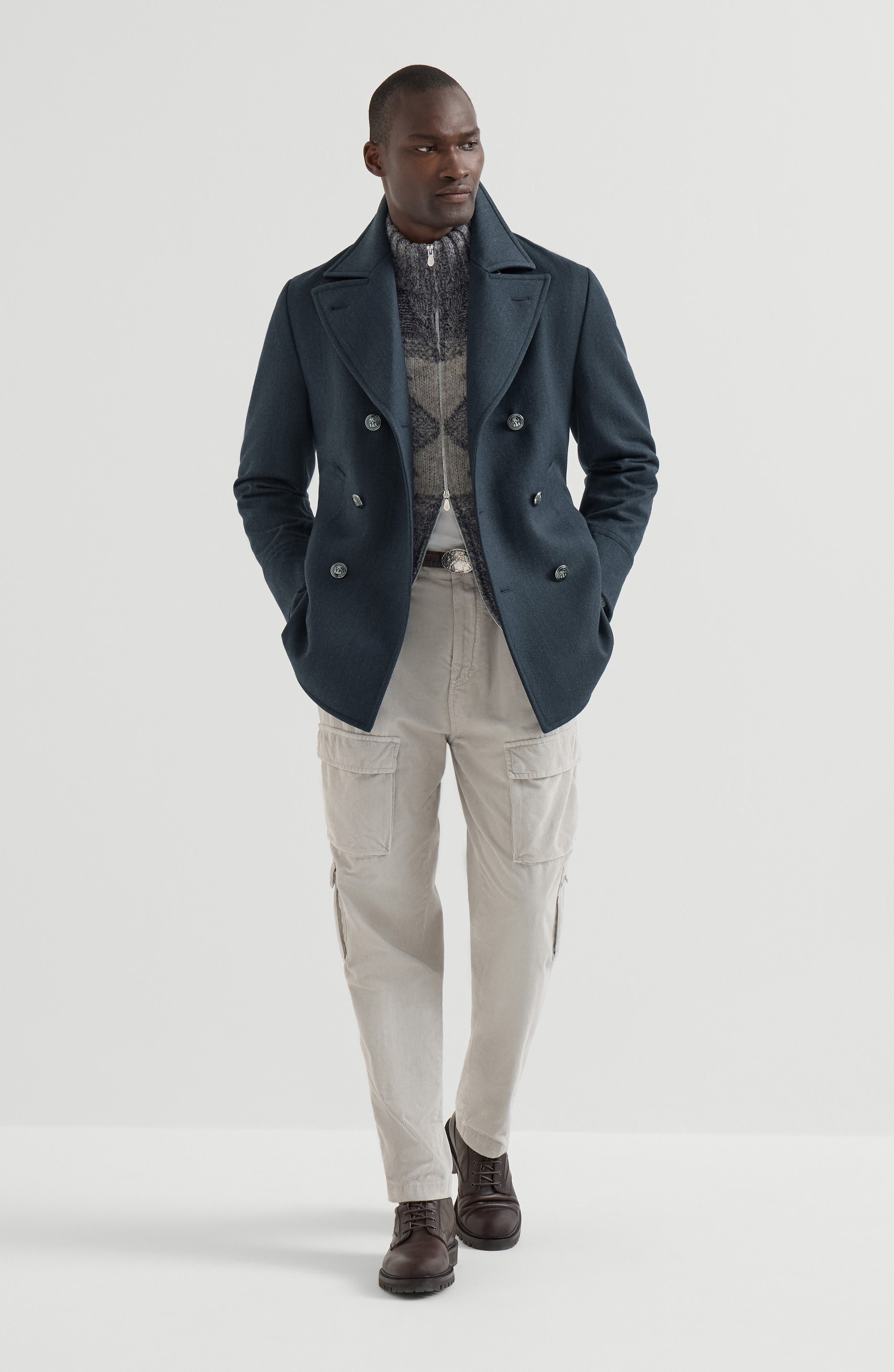 Brunello Cucinelli Virgin wool, silk and cashmere chiné cable knit