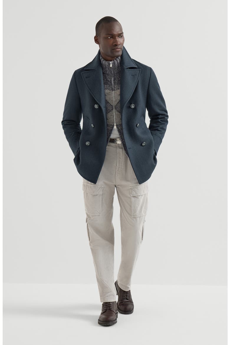 Virgin wool, silk and cashmere chiné cable knit cardigan with intarsia, Alternate, color, Cerulean