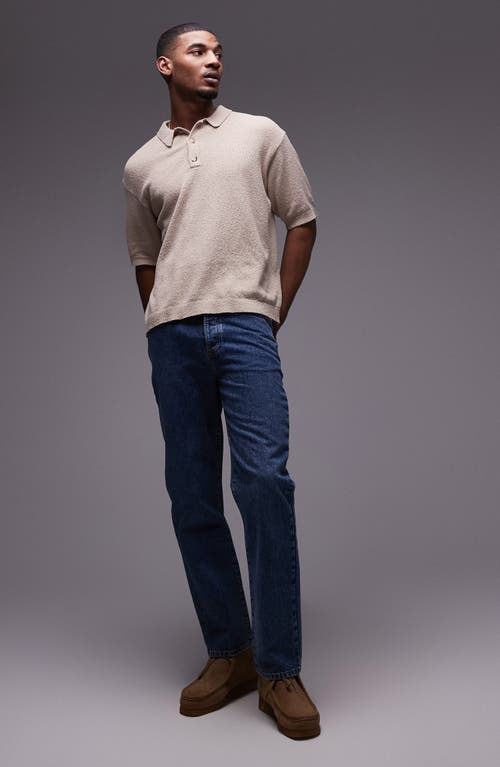 Topman Cotton Blend Bouclé Polo Sweater In Stone