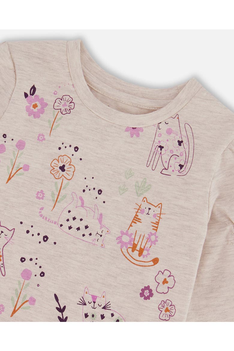 Girl's Printed T-Shirt Beige Mix Printed Cats, Alternate, color, Oatmeal