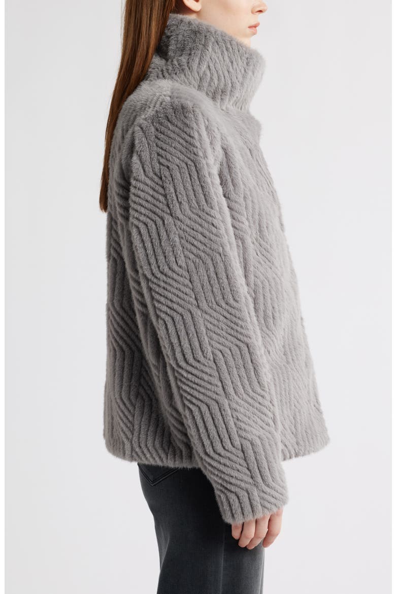Square Pattern Faux Fur Coat, Alternate, color, GREY