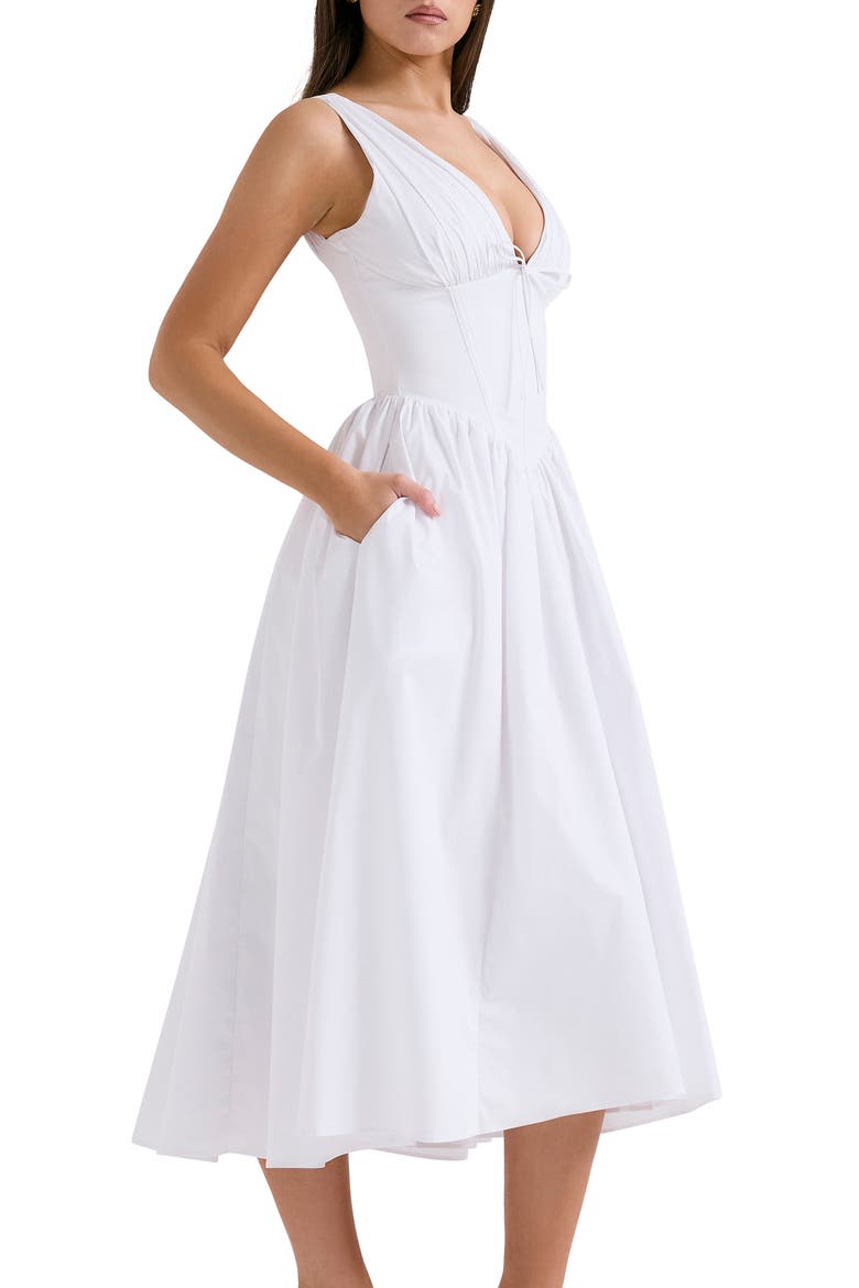 Emmelina Sleeveless Stretch Poplin Midi Dress, Alternate, color, WHITE
