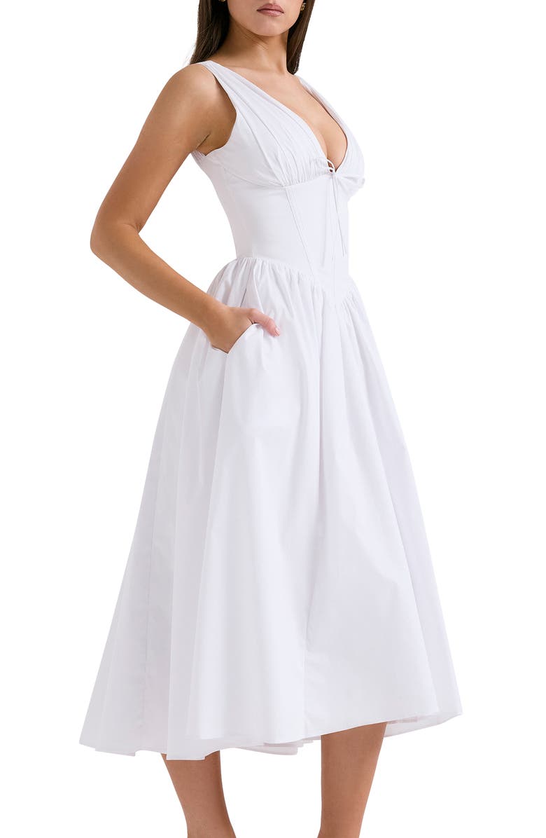 HOUSE OF CB Emmelina Sleeveless Stretch Poplin Midi Dress, Alternate, color, White