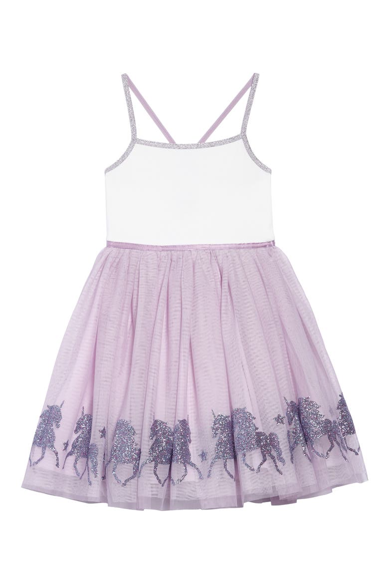Glittery Unicorn Ballerina Dress, Main, color, LAVENDER