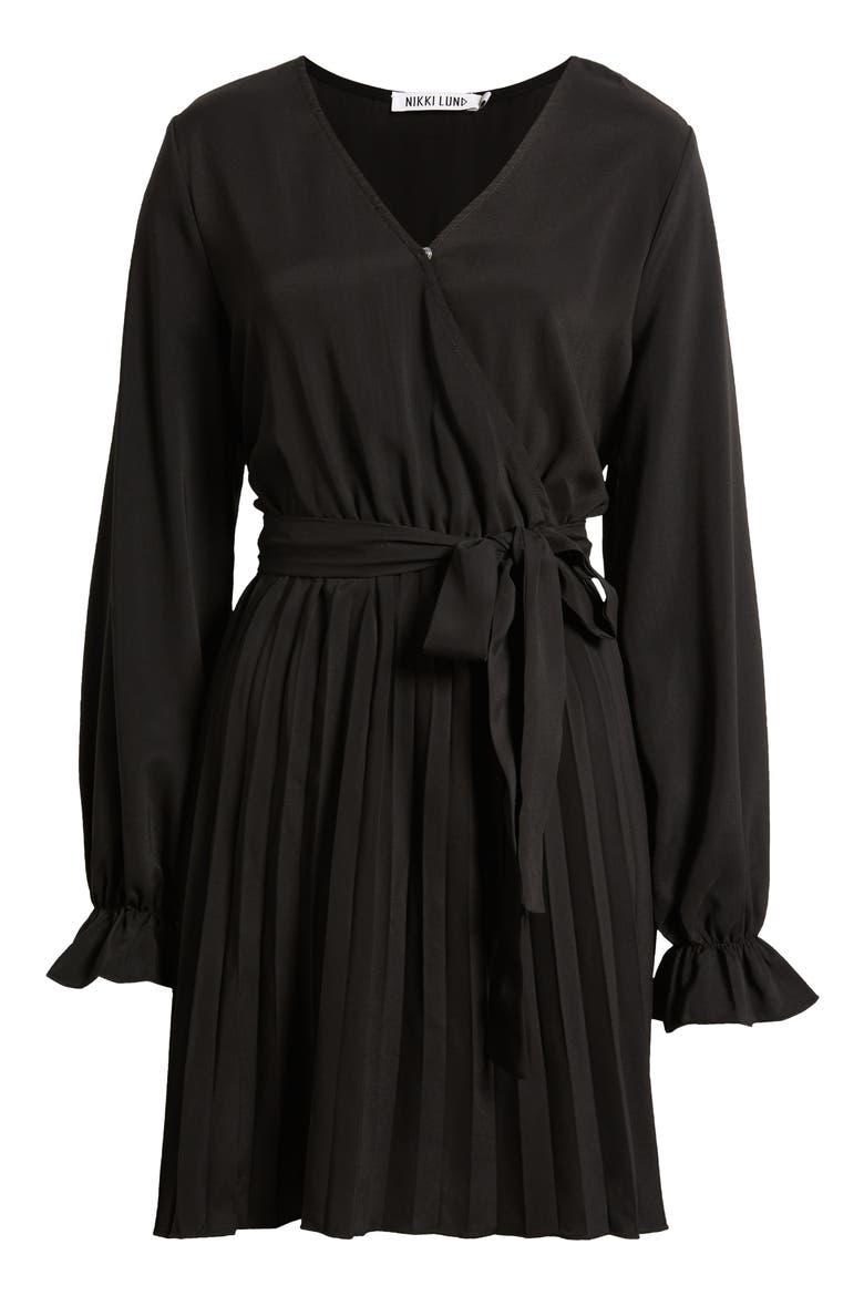 Sienna Long Sleeve Faux Wrap Dress, Alternate, color, BLACK