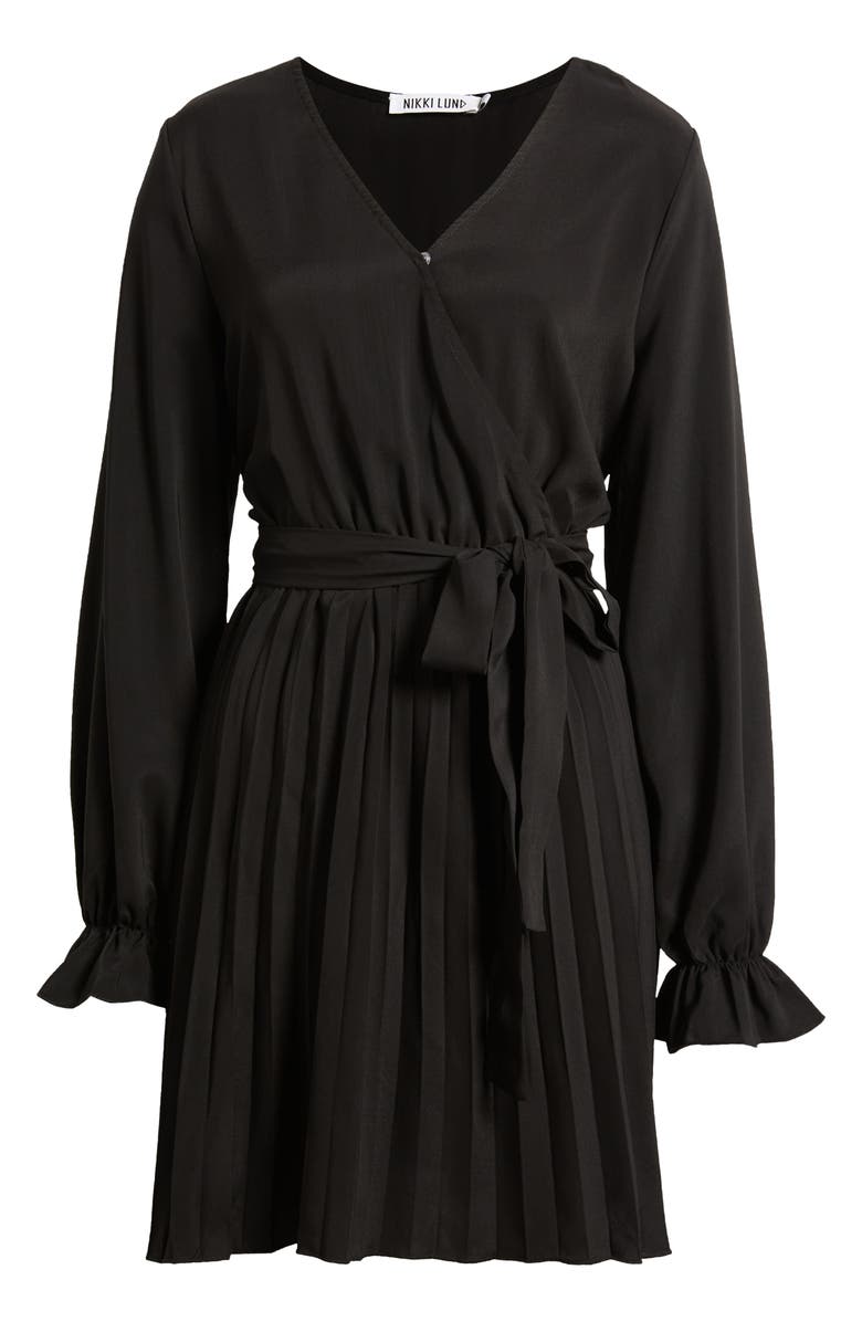 NIKKI LUND Sienna Long Sleeve Faux Wrap Dress, Alternate, color, Black