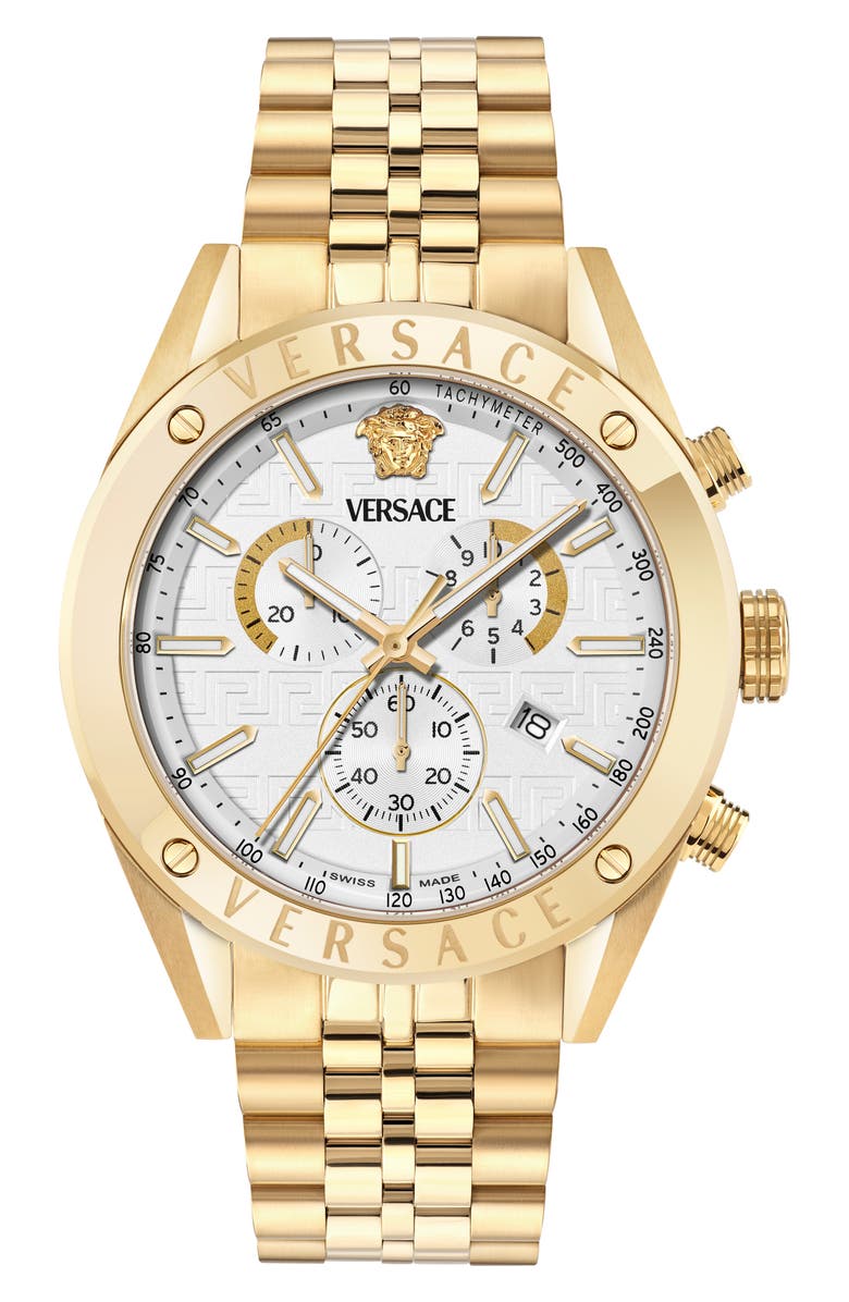 Versace Athletic Chronograph Bracelet Watch, 44mm, Main, color, White/ Gold